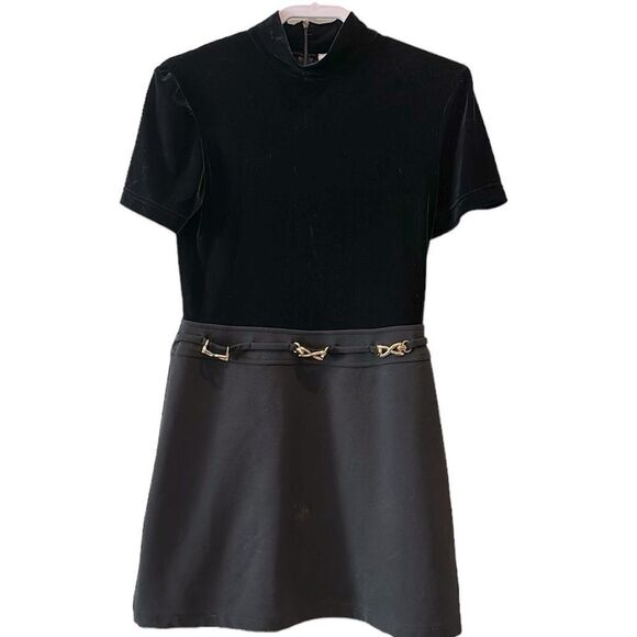 Scarlett Dresses & Skirts - Vintage Scarlett Velour Velvet Black Horse Bit Mock Neck 7/8 GoGo Goth Dress‌‌‍‍